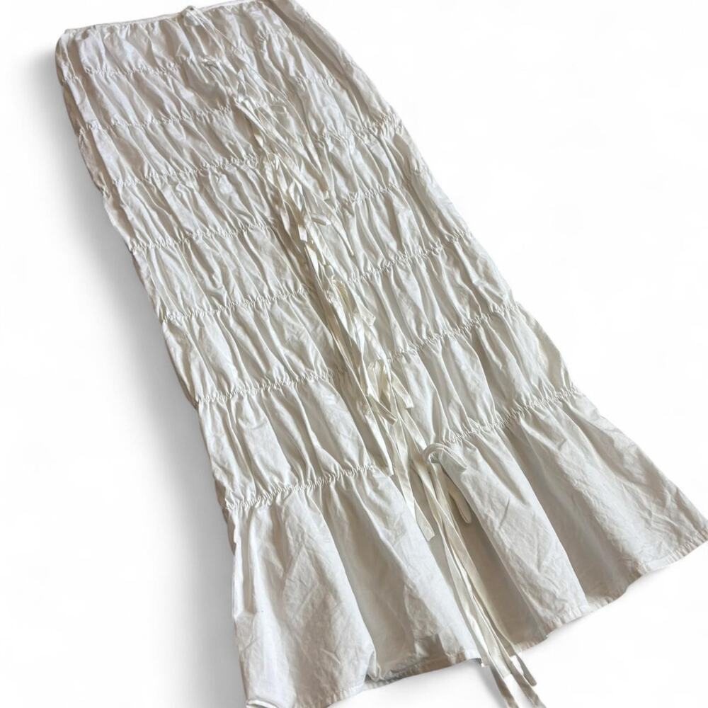 White Tiered Maxi Skirt – cottagecore flowy boho S